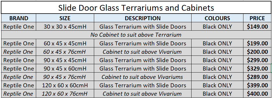 Slide Glass Door Terrariums and Cabinets
